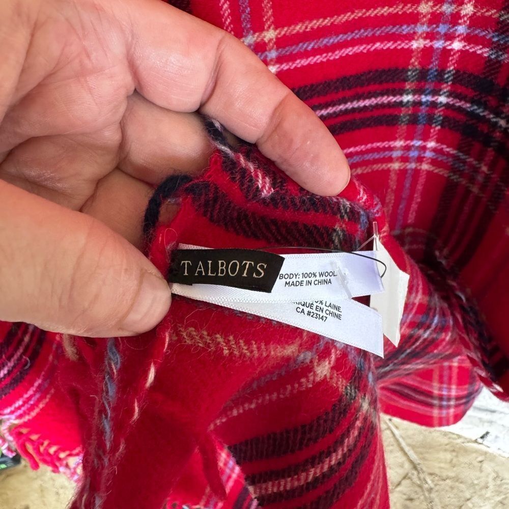 Talbots Red Plaid Wool Scarf – 100% Wool - Picture 3 of 7